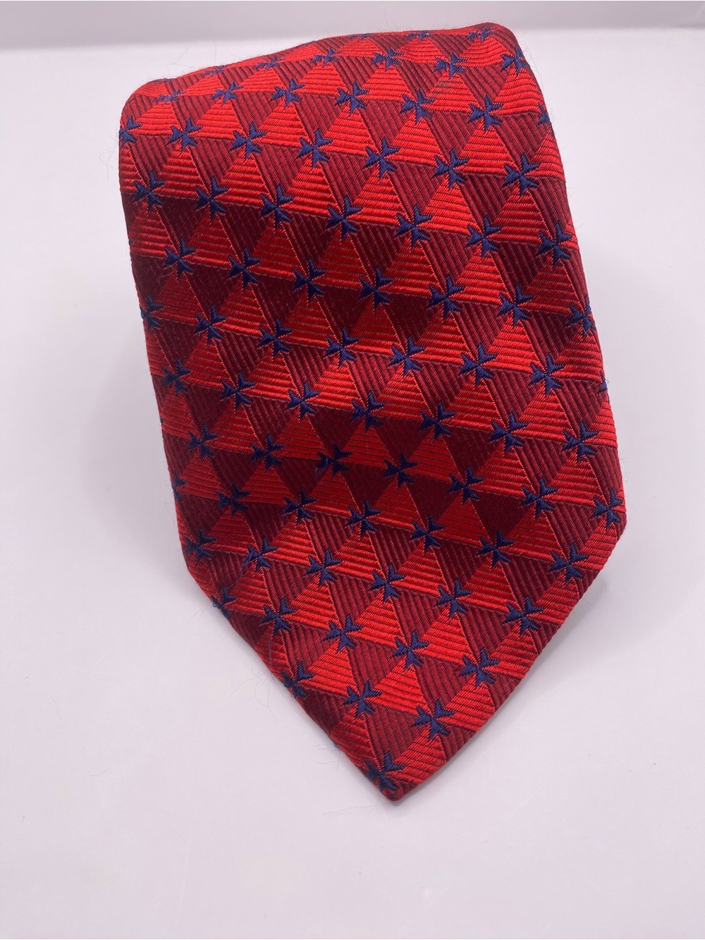 Thomas Pink Red Tie with Navy Star Motif